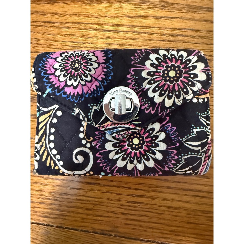 Vera Bradley Provencal Quilted Cotton Turnlock Wallet Black Floral Paisley